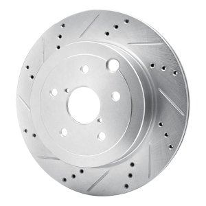 Subaru Impreza Brake Rotor (1) - Rear Left - R1 Concepts - Drilled & Slotted - Silver - `08-`20
